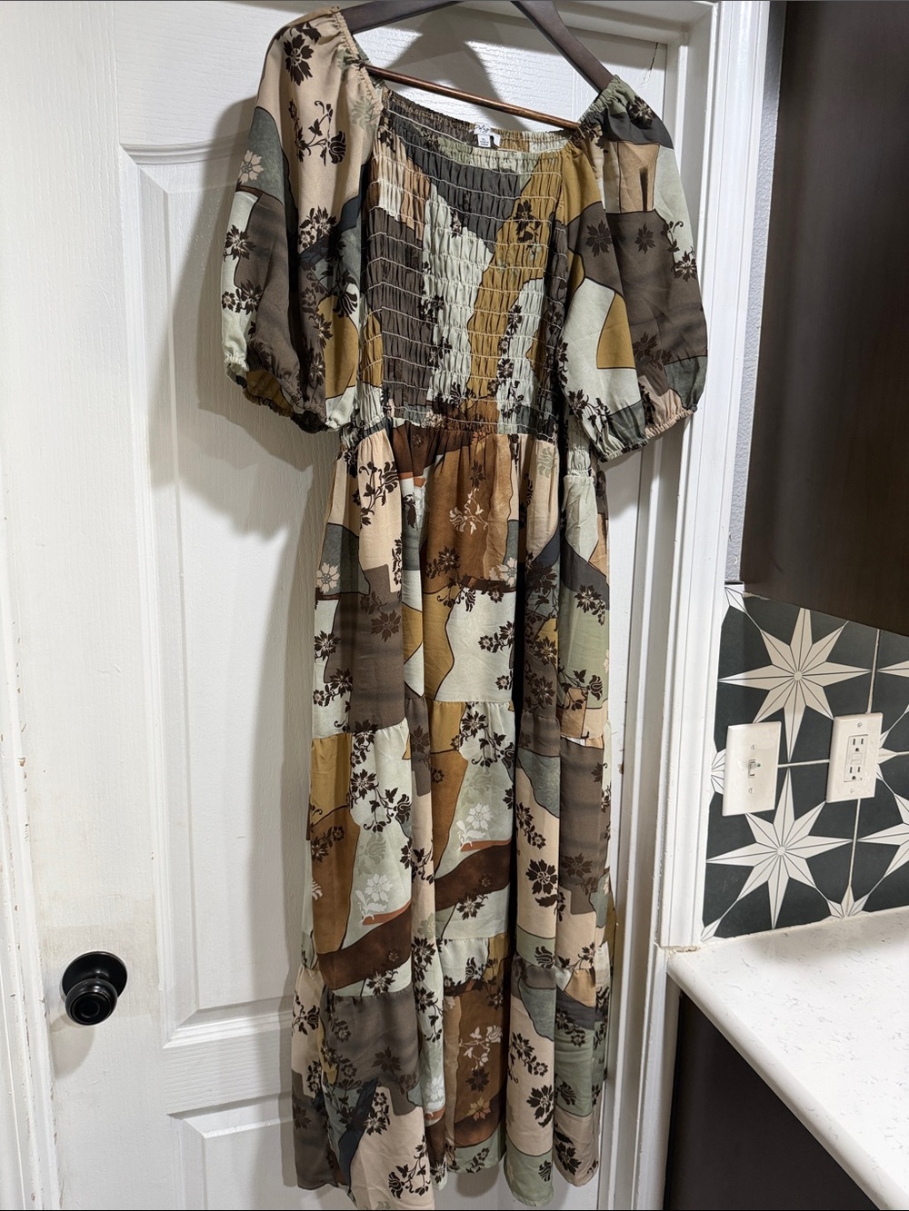 Boho Patchwork Maxi Dress in Earth Tones